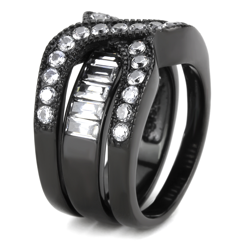 TK3694 - Stainless Steel Ring IP Black(Ion Plating) Women AAA Grade CZ Clear