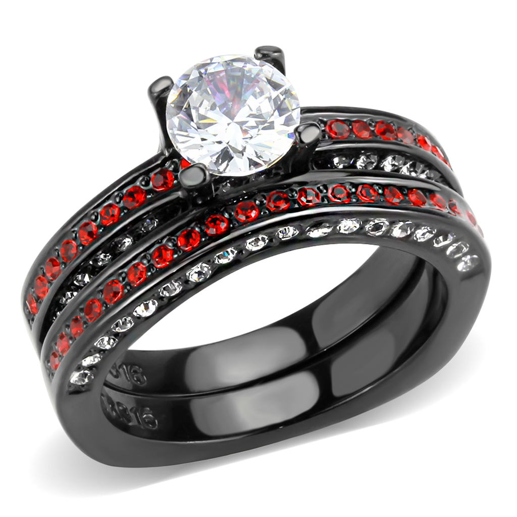 TK3695 - Stainless Steel Ring IP Black(Ion Plating) Women AAA Grade CZ Clear