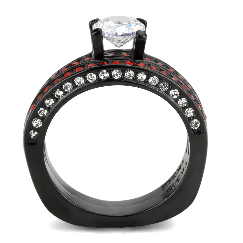 TK3695 - Stainless Steel Ring IP Black(Ion Plating) Women AAA Grade CZ Clear