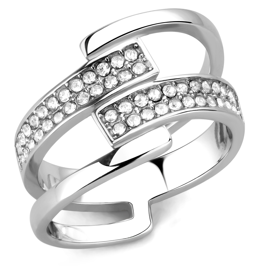 TK3702 - Stainless Steel Ring High polished (no plating) Women Top Grade Crystal Clear