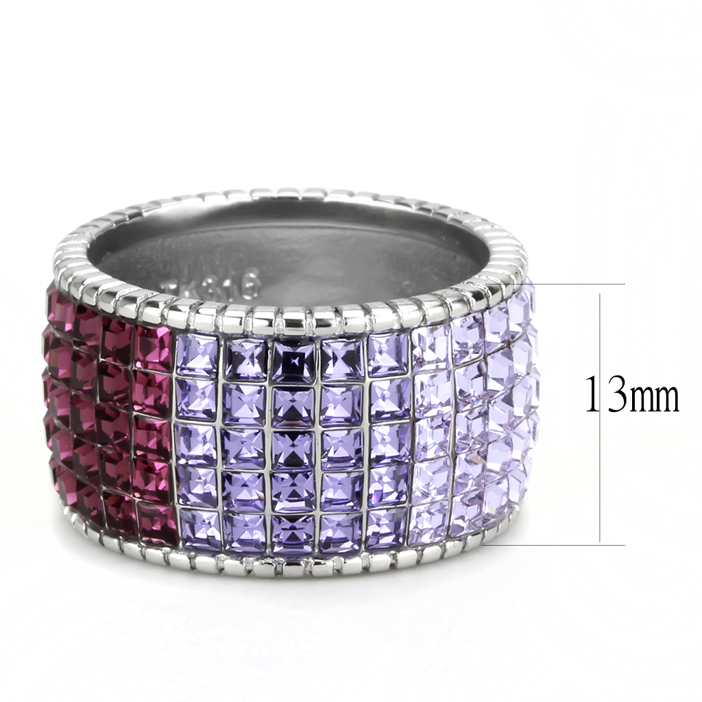 TK3703 - Stainless Steel Ring High polished (no plating) Women Top Grade Crystal Multi Color