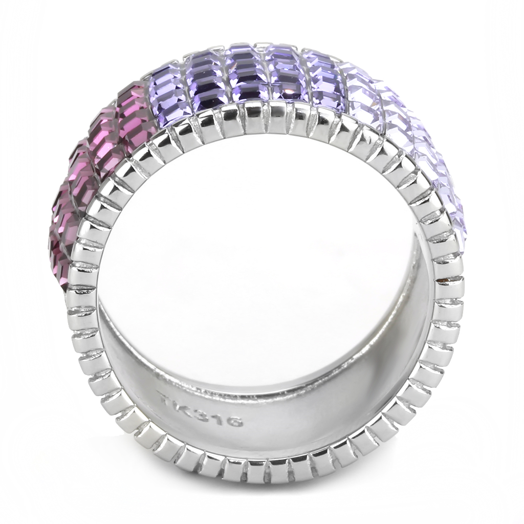 TK3703 - Stainless Steel Ring High polished (no plating) Women Top Grade Crystal Multi Color