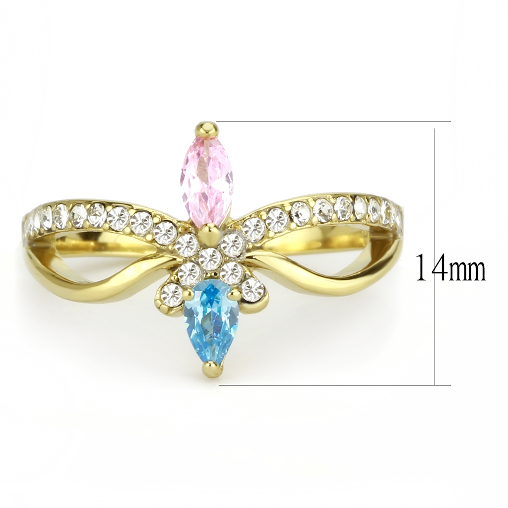 TK3712 - Stainless Steel Ring IP Gold(Ion Plating) Women AAA Grade CZ Multi Color