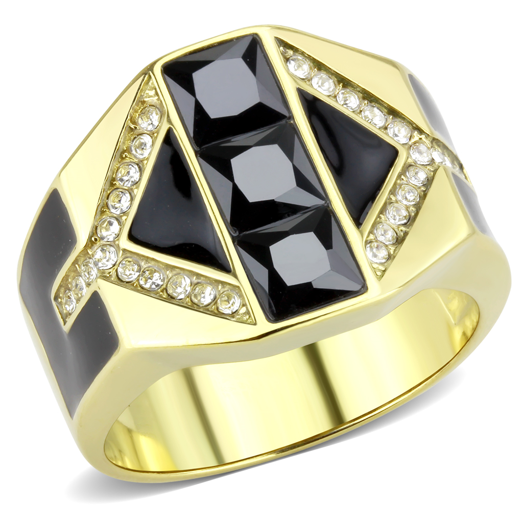 TK3721 - Stainless Steel Ring IP Gold(Ion Plating) Men AAA Grade CZ Black Diamond