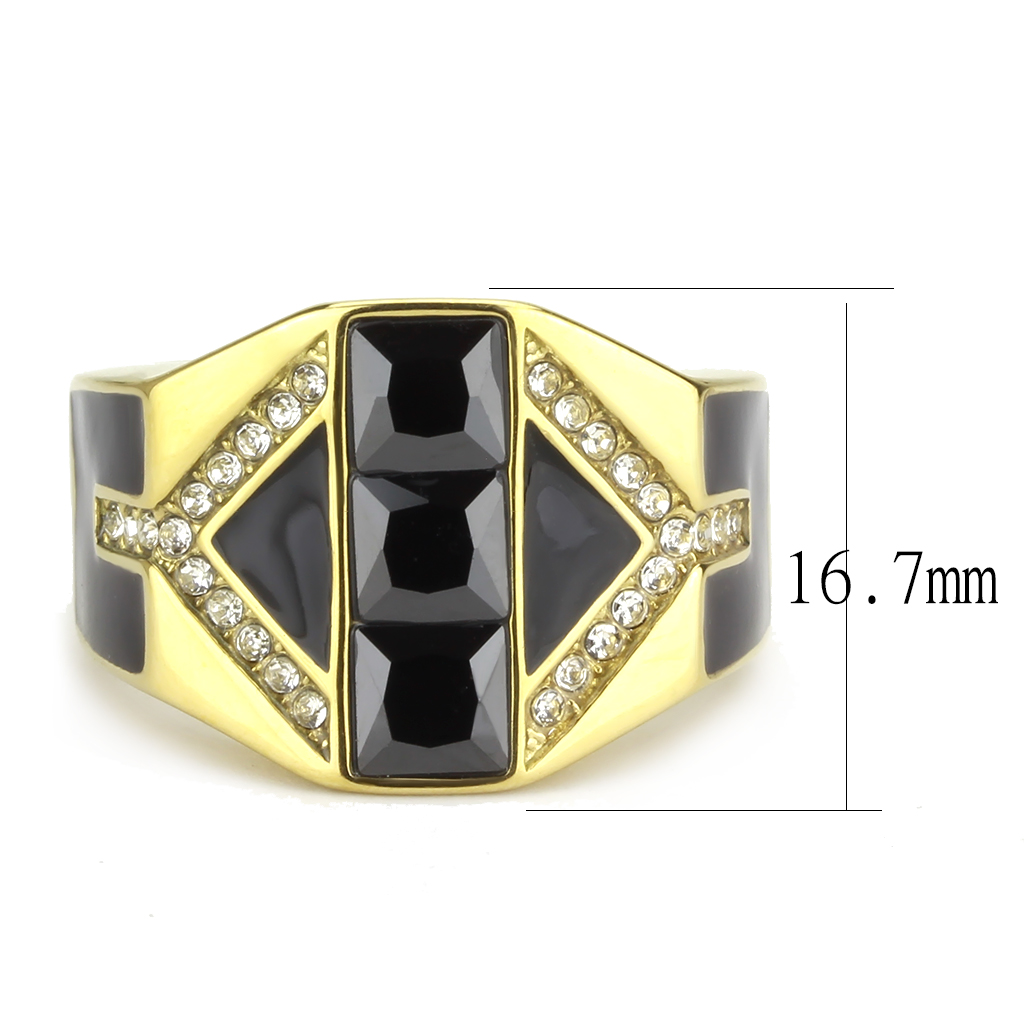 TK3721 - Stainless Steel Ring IP Gold(Ion Plating) Men AAA Grade CZ Black Diamond