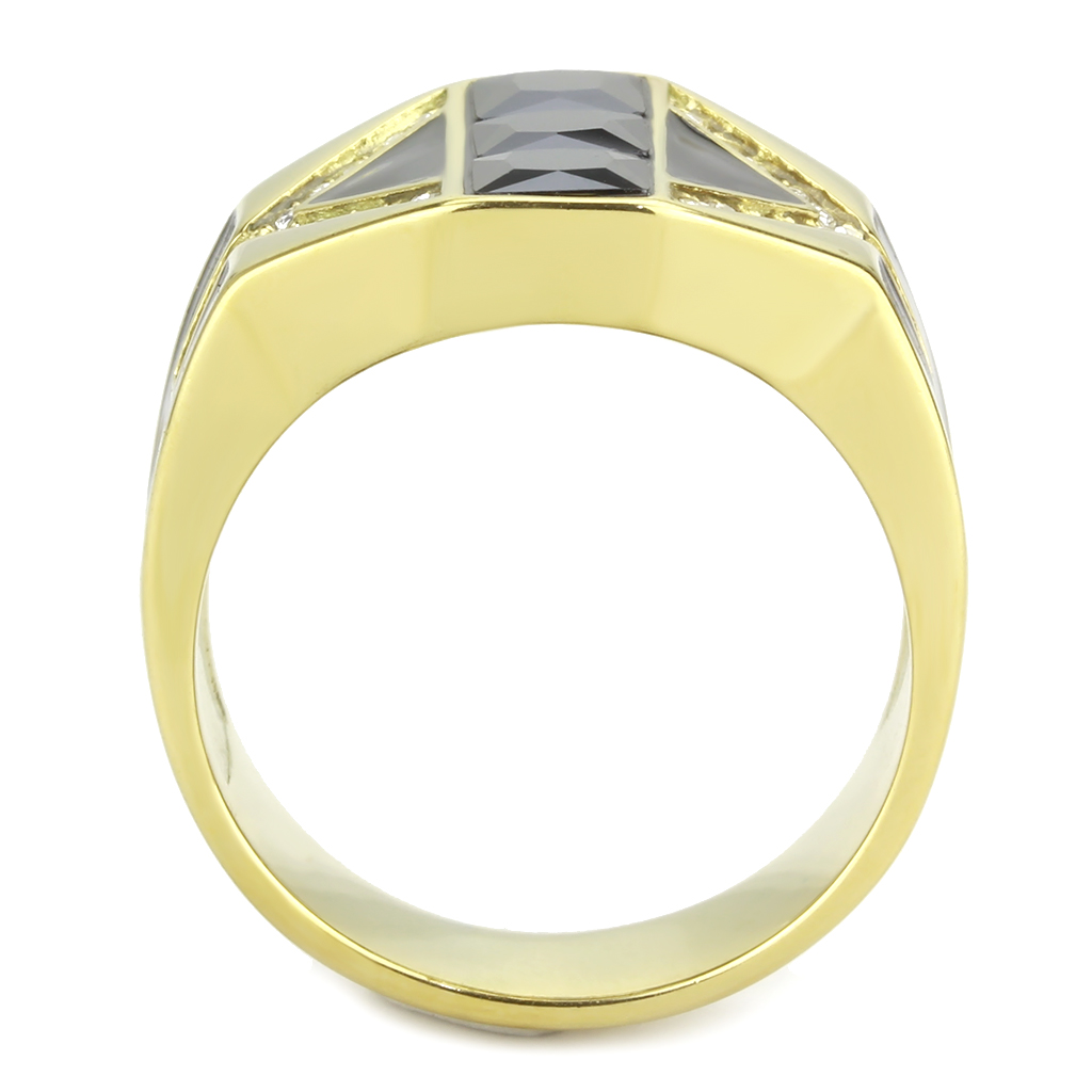 TK3721 - Stainless Steel Ring IP Gold(Ion Plating) Men AAA Grade CZ Black Diamond