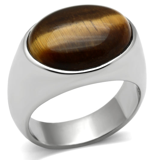 TK378 - Stainless Steel Ring High polished (no plating) Men Semi-Precious Topaz