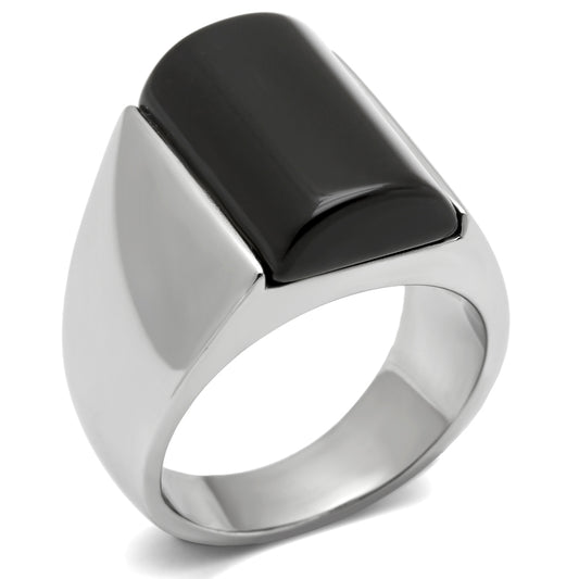 TK379 - Stainless Steel Ring High polished (no plating) Men Semi-Precious Jet