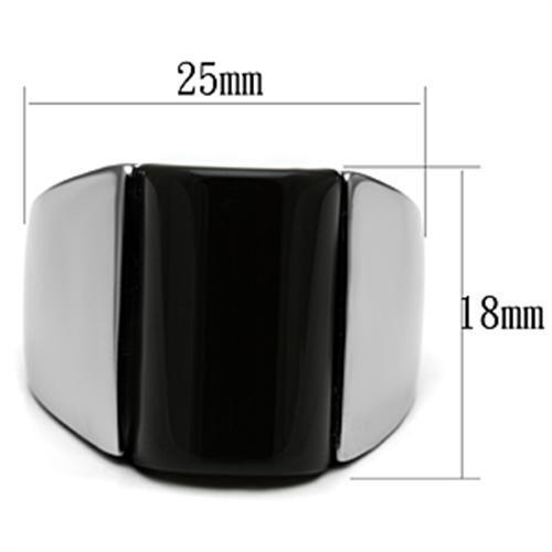 TK379 - Stainless Steel Ring High polished (no plating) Men Semi-Precious Jet