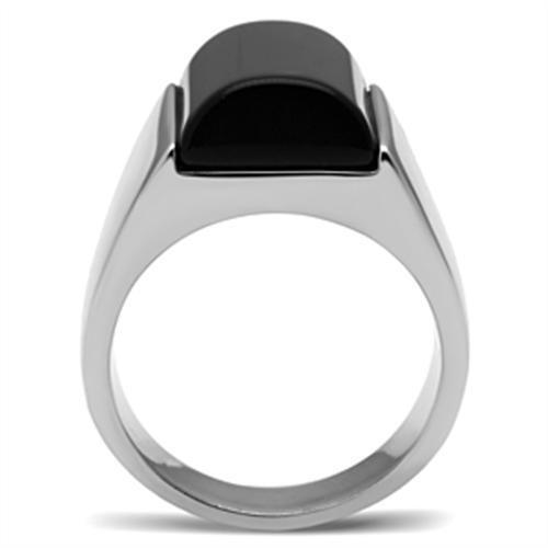 TK379 - Stainless Steel Ring High polished (no plating) Men Semi-Precious Jet