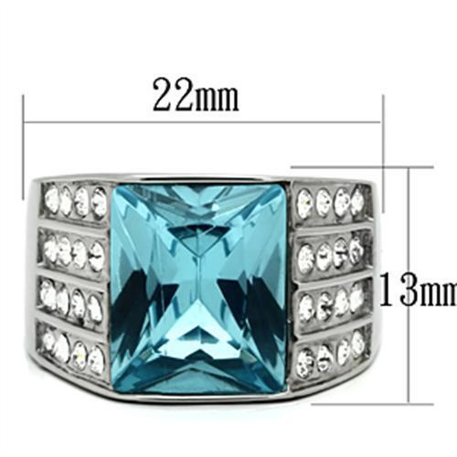 TK394 - Stainless Steel Ring High polished (no plating) Women Synthetic Sea Blue