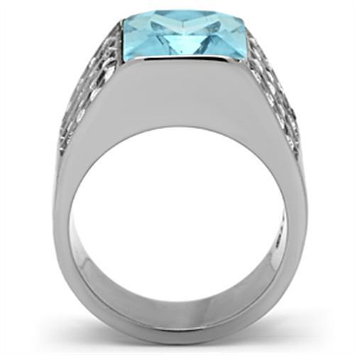 TK394 - Stainless Steel Ring High polished (no plating) Women Synthetic Sea Blue