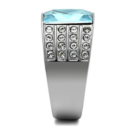 TK394 - Stainless Steel Ring High polished (no plating) Women Synthetic Sea Blue