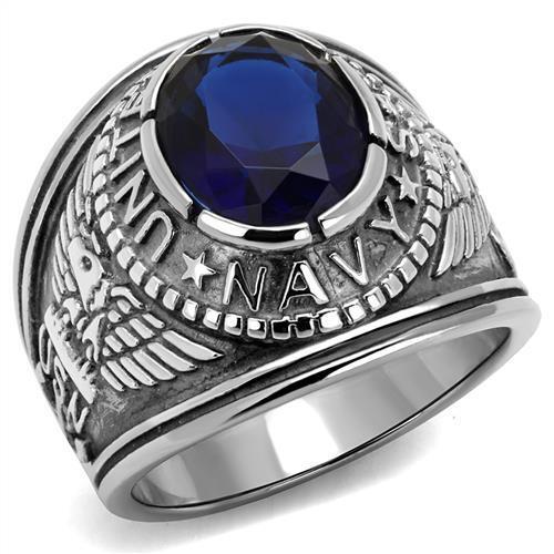 TK414707 - Stainless Steel Ring High polished (no plating) Men Synthetic Sapphire