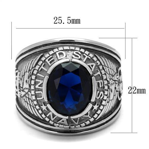 TK414707 - Stainless Steel Ring High polished (no plating) Men Synthetic Sapphire