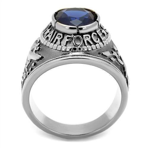 TK414708 - Stainless Steel Ring High polished (no plating) Men Synthetic Sapphire