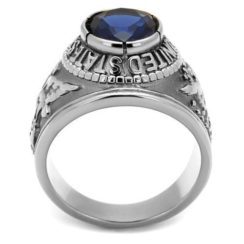 TK414708 - Stainless Steel Ring High polished (no plating) Men Synthetic Sapphire