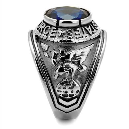 TK414708 - Stainless Steel Ring High polished (no plating) Men Synthetic Sapphire