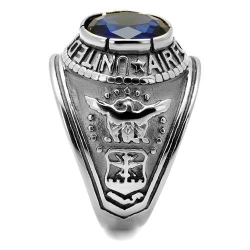 TK414708 - Stainless Steel Ring High polished (no plating) Men Synthetic Sapphire