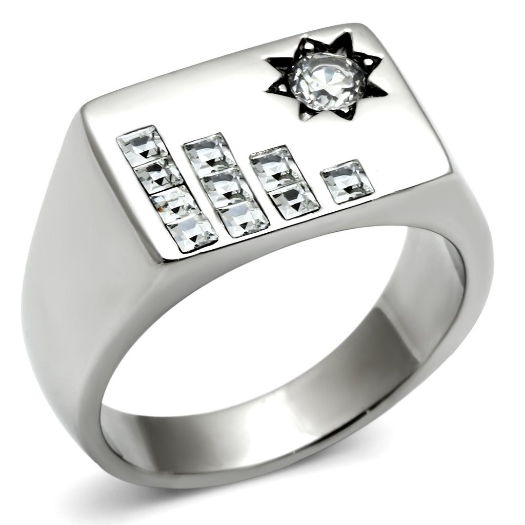 TK481 - Stainless Steel Ring High polished (no plating) Men AAA Grade CZ Clear