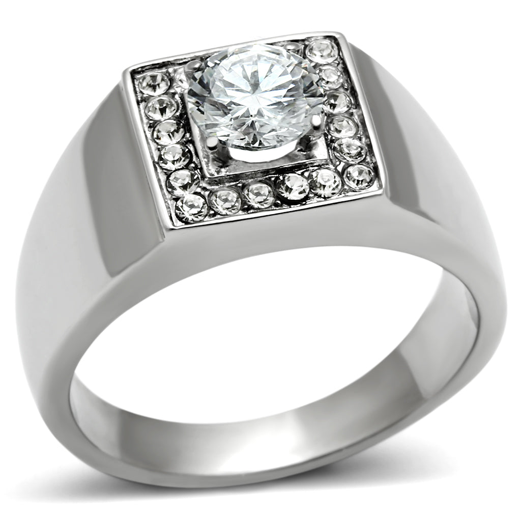 TK483 - Stainless Steel Ring High polished (no plating) Men AAA Grade CZ Clear