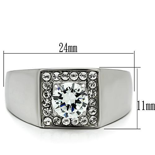 TK483 - Stainless Steel Ring High polished (no plating) Men AAA Grade CZ Clear