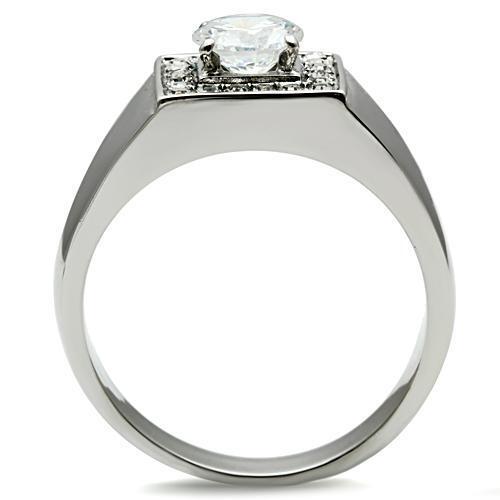 TK483 - Stainless Steel Ring High polished (no plating) Men AAA Grade CZ Clear