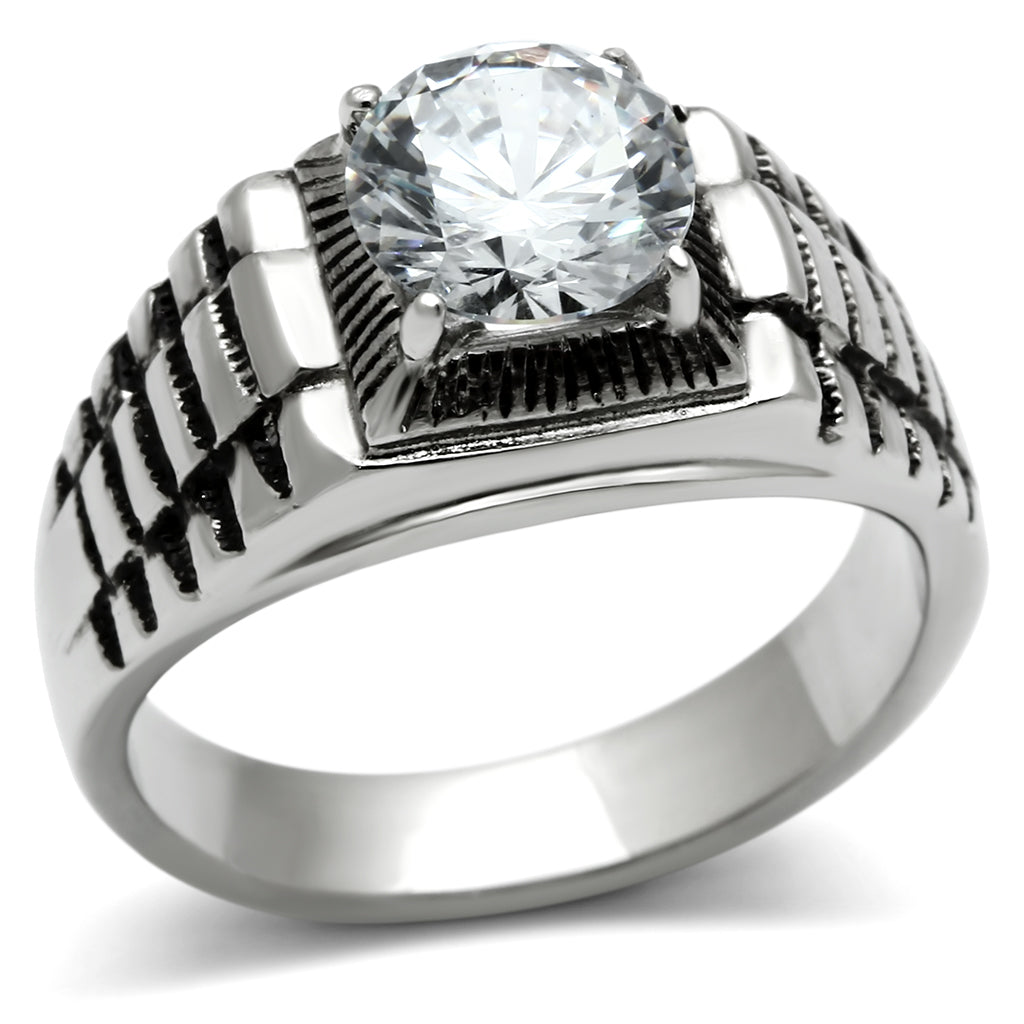 TK485 - Stainless Steel Ring High polished (no plating) Men AAA Grade CZ Clear