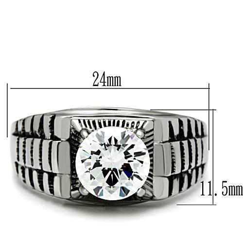 TK485 - Stainless Steel Ring High polished (no plating) Men AAA Grade CZ Clear