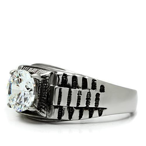 TK485 - Stainless Steel Ring High polished (no plating) Men AAA Grade CZ Clear