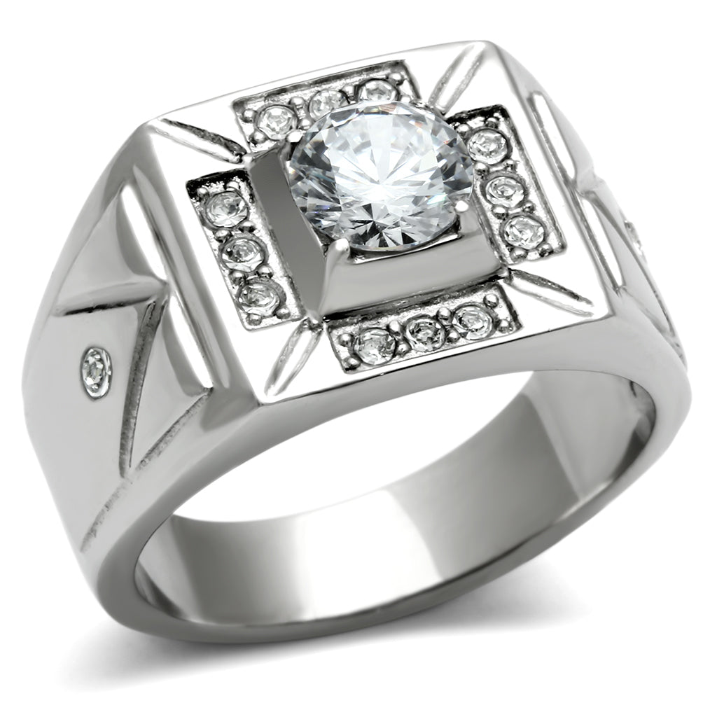 TK486 - Stainless Steel Ring High polished (no plating) Men AAA Grade CZ Clear