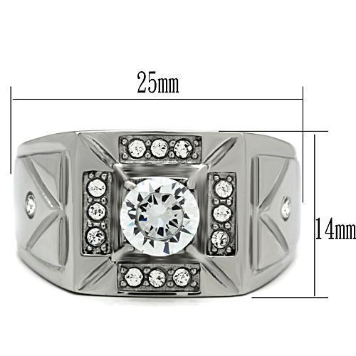 TK486 - Stainless Steel Ring High polished (no plating) Men AAA Grade CZ Clear