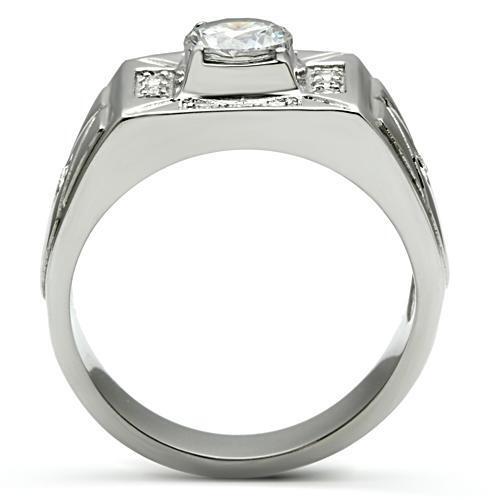 TK486 - Stainless Steel Ring High polished (no plating) Men AAA Grade CZ Clear