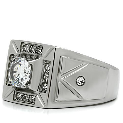 TK486 - Stainless Steel Ring High polished (no plating) Men AAA Grade CZ Clear