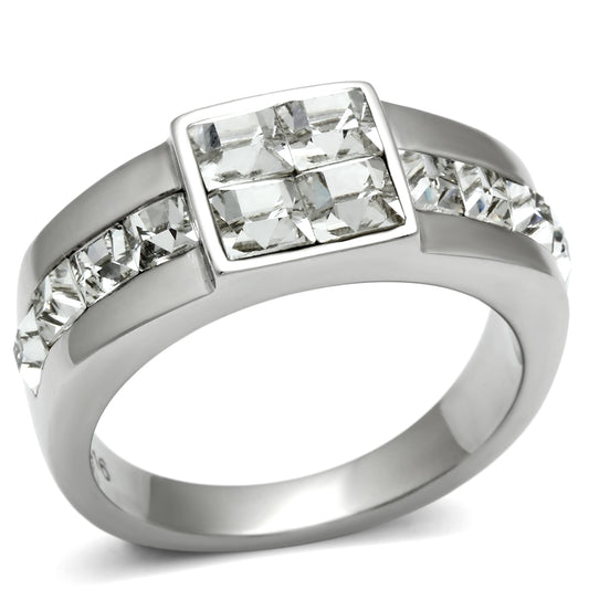 TK487 - Stainless Steel Ring High polished (no plating) Men Top Grade Crystal Clear