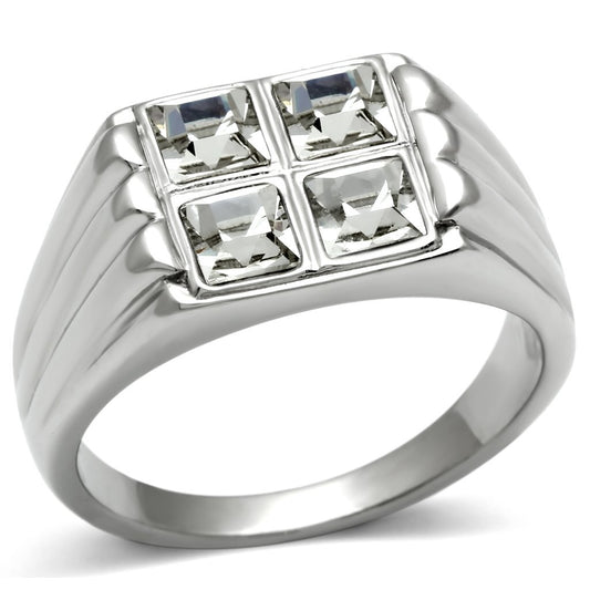 TK488 - Stainless Steel Ring High polished (no plating) Men Top Grade Crystal Clear