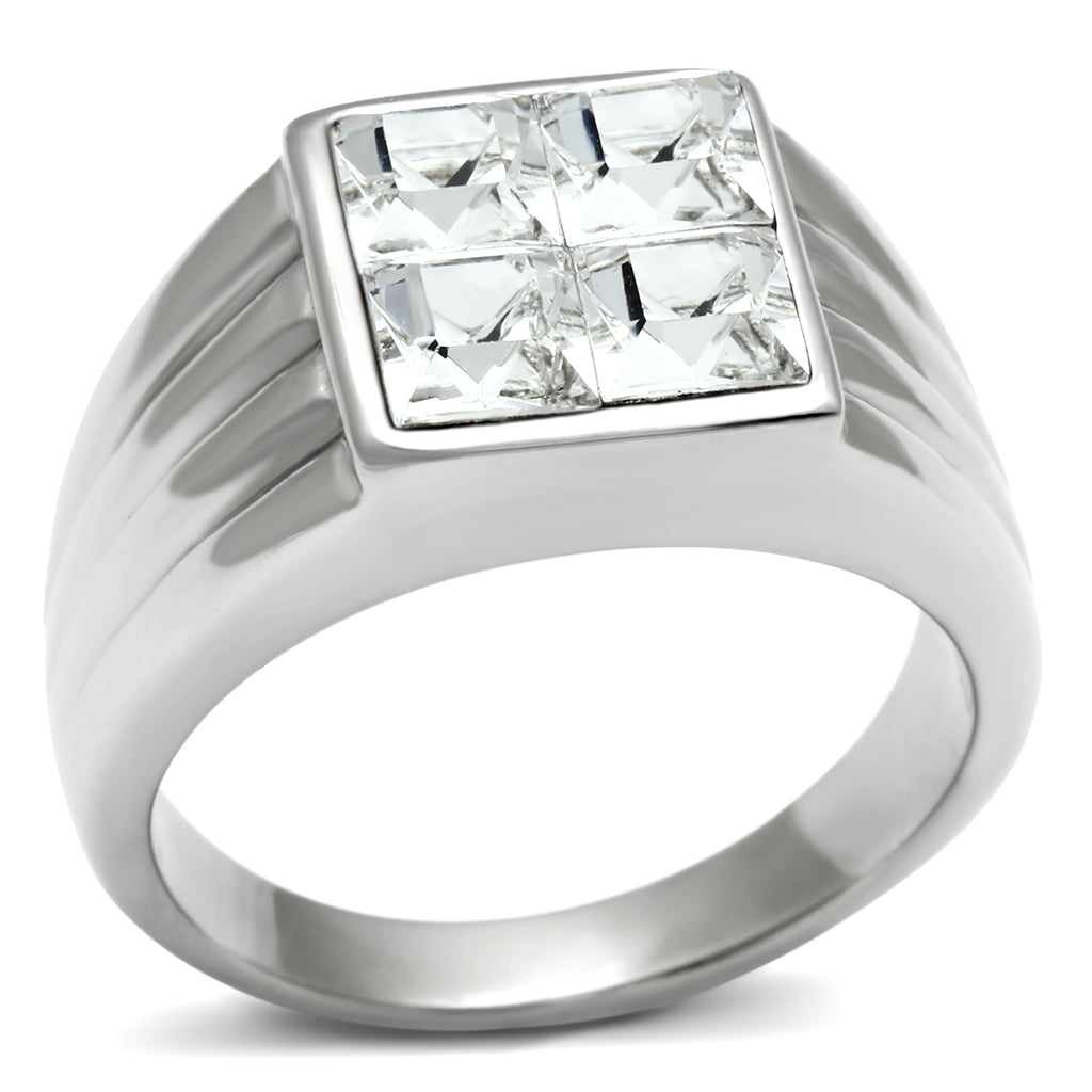 TK489 - Stainless Steel Ring High polished (no plating) Men Top Grade Crystal Clear