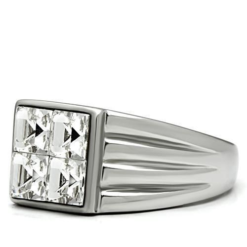 TK489 - Stainless Steel Ring High polished (no plating) Men Top Grade Crystal Clear