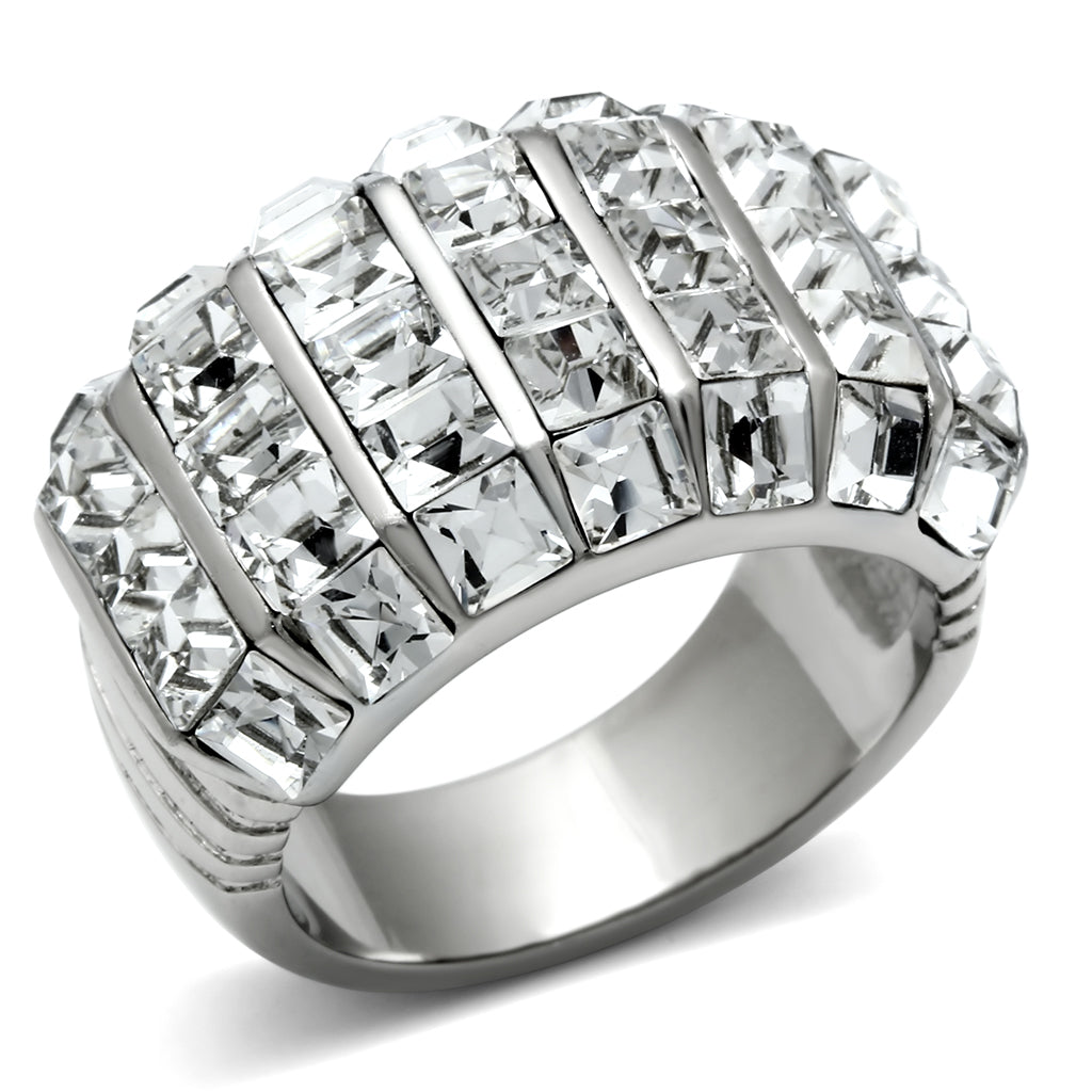 TK490 - Stainless Steel Ring High polished (no plating) Women Top Grade Crystal Clear