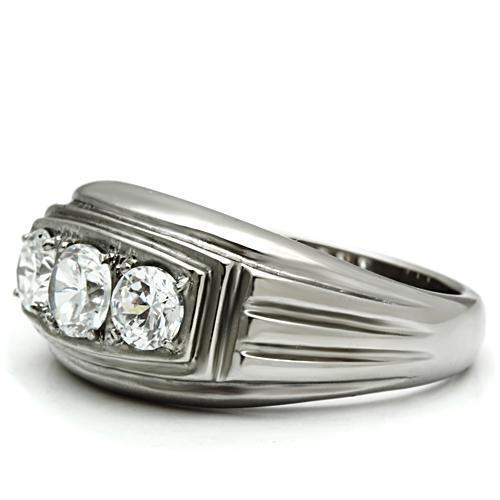 TK491 - Stainless Steel Ring High polished (no plating) Men AAA Grade CZ Clear