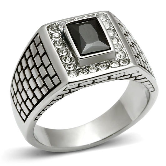 TK494 - Stainless Steel Ring High polished (no plating) Men AAA Grade CZ Jet