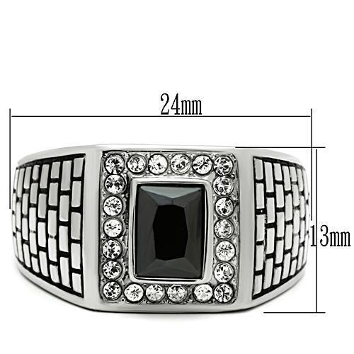 TK494 - Stainless Steel Ring High polished (no plating) Men AAA Grade CZ Jet