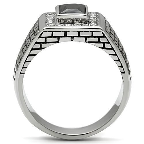 TK494 - Stainless Steel Ring High polished (no plating) Men AAA Grade CZ Jet