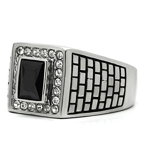 TK494 - Stainless Steel Ring High polished (no plating) Men AAA Grade CZ Jet