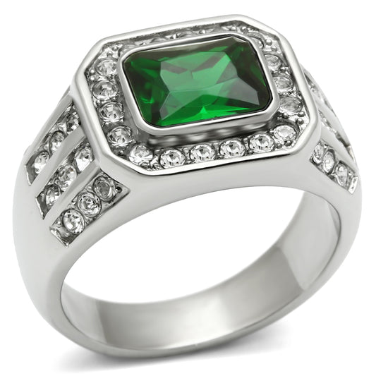 TK495 - Stainless Steel Ring High polished (no plating) Men Synthetic Emerald