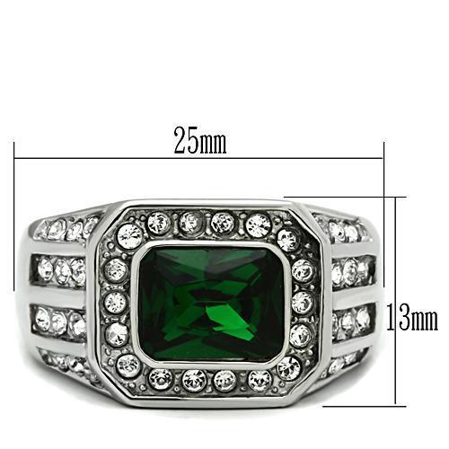 TK495 - Stainless Steel Ring High polished (no plating) Men Synthetic Emerald