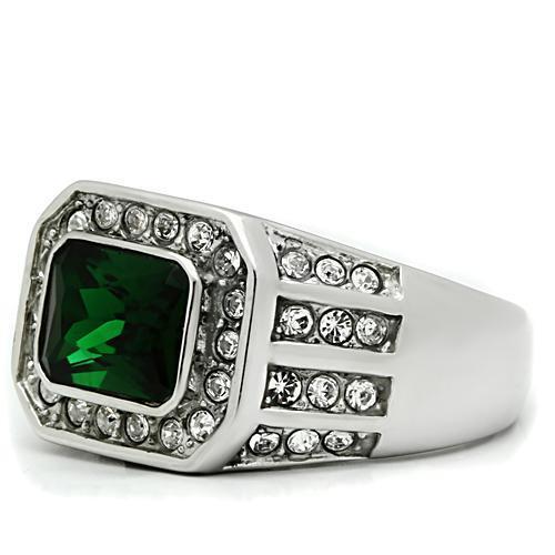 TK495 - Stainless Steel Ring High polished (no plating) Men Synthetic Emerald