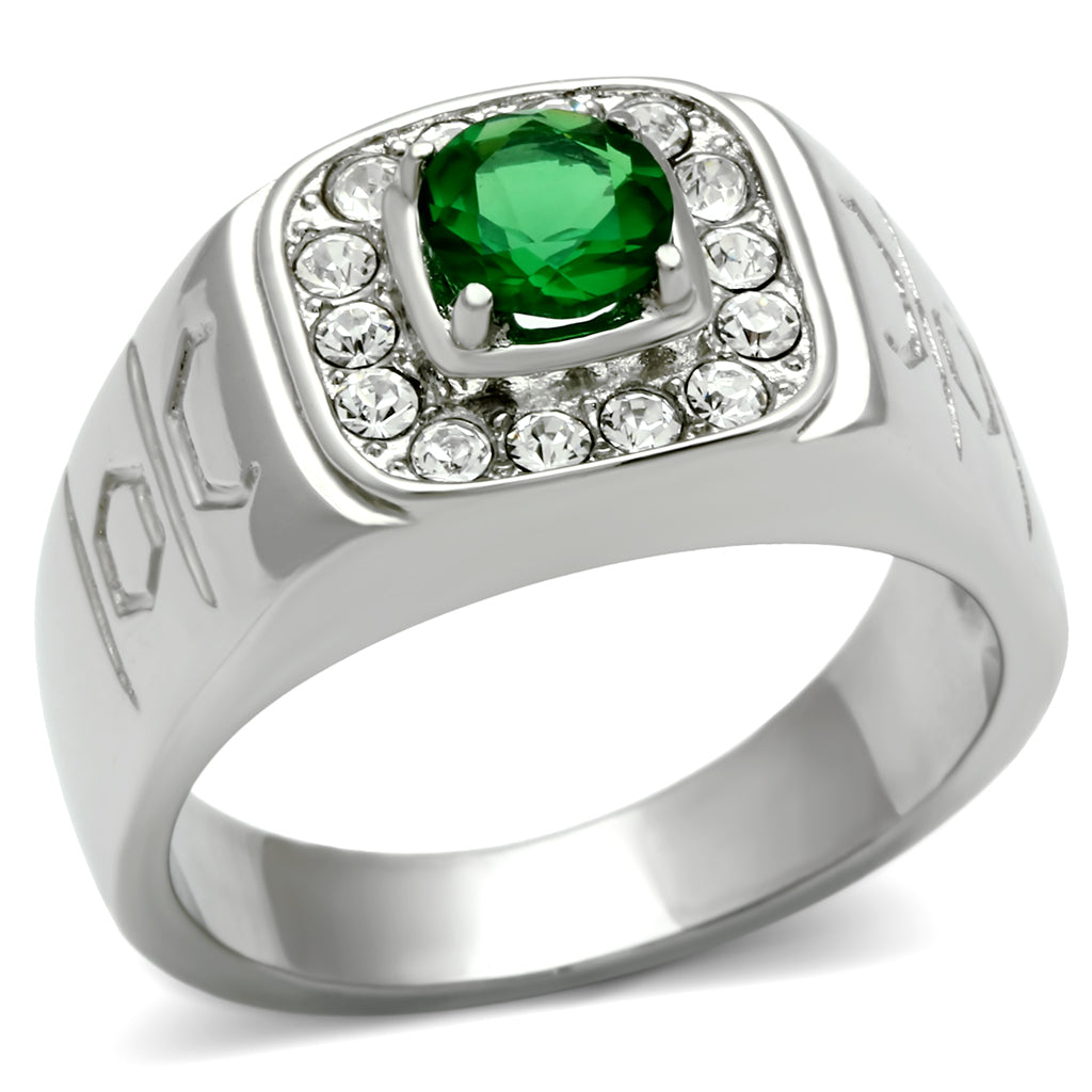 TK496 - Stainless Steel Ring High polished (no plating) Men Synthetic Emerald