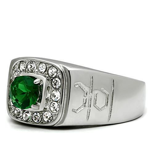 TK496 - Stainless Steel Ring High polished (no plating) Men Synthetic Emerald