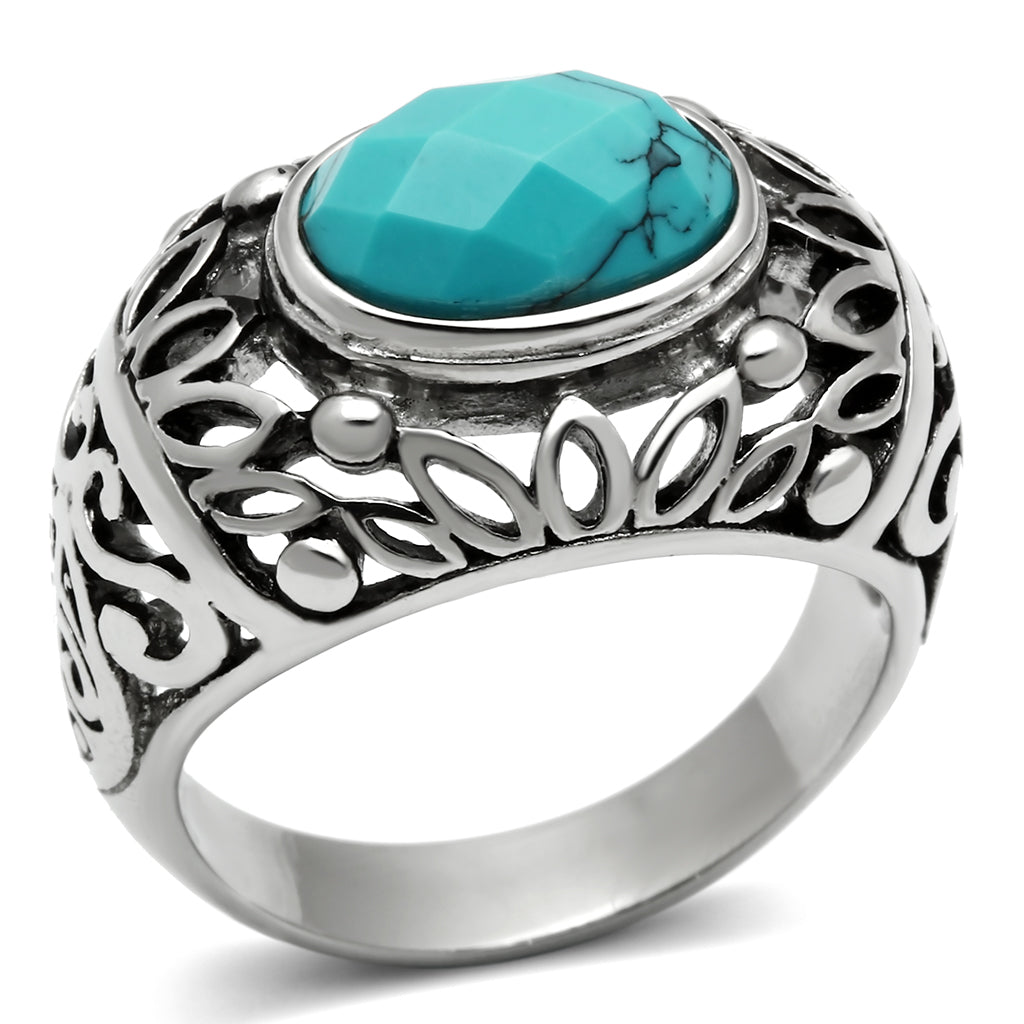 TK498 - Stainless Steel Ring High polished (no plating) Men Synthetic Sea Blue